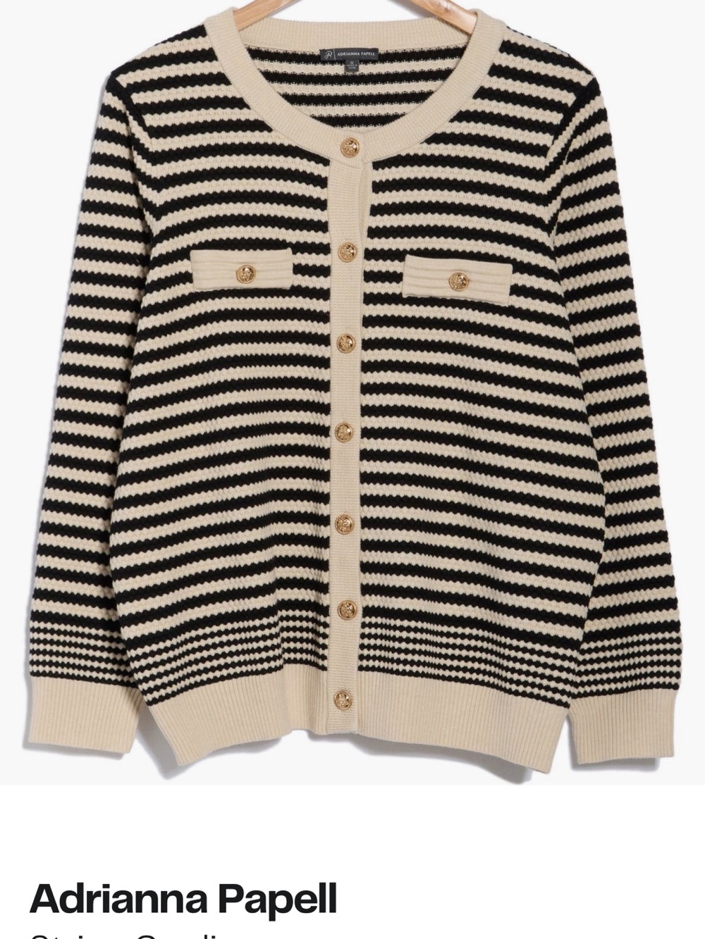 Adrianna Papell Black and Cream Striped Button Front Cardigan